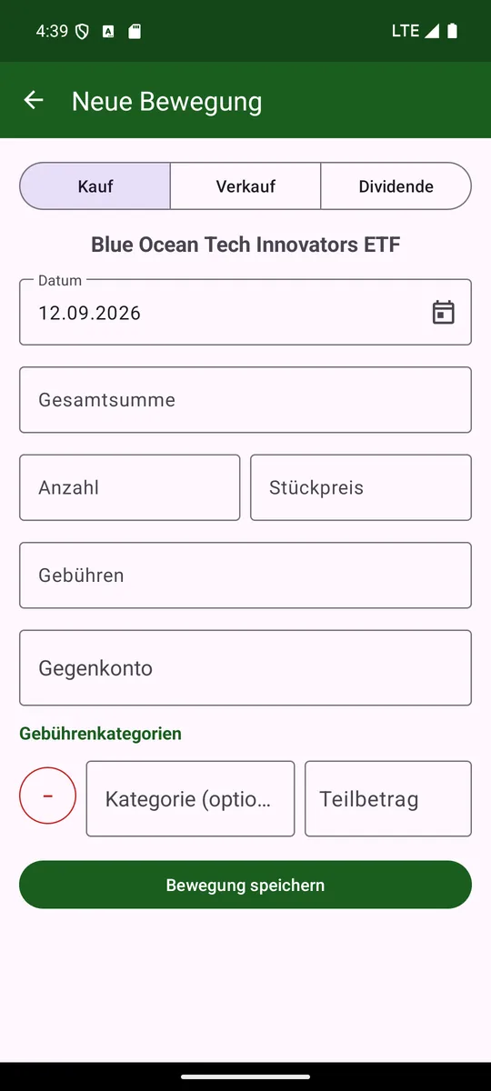 Wertpapier-Buchung: Details zu Stückzahl, Kurs und Gebühren