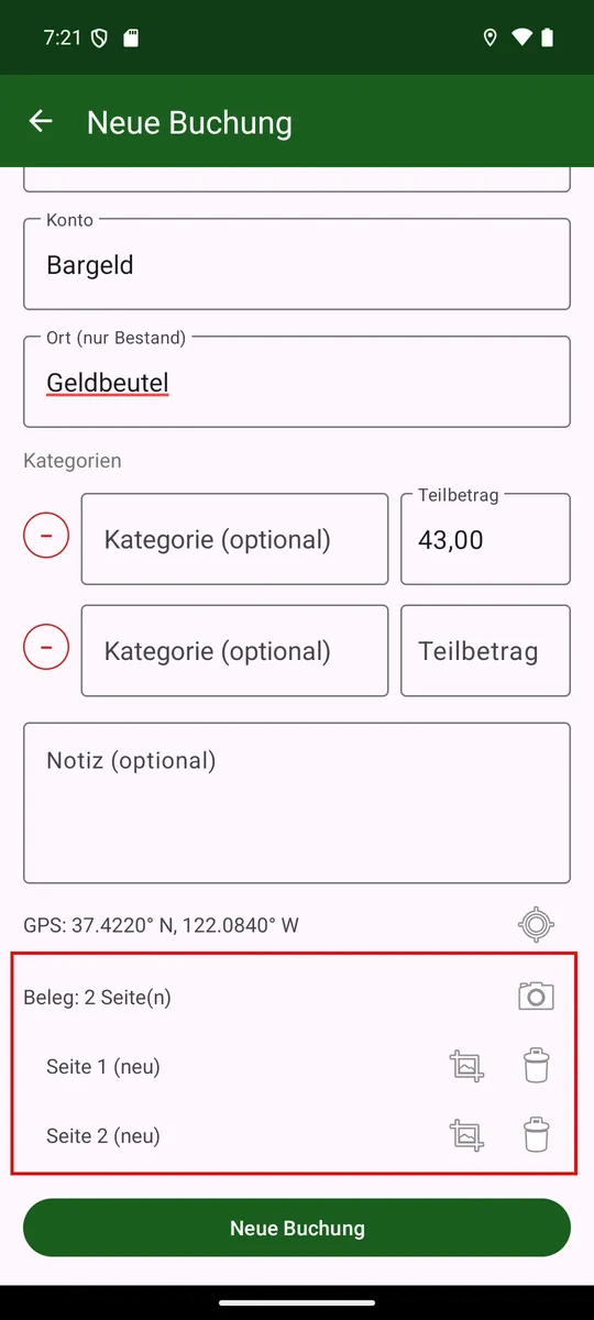 While editing, each page gets its own row with crop and delete
