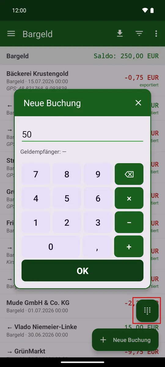 Amount-only entry: the payee is found via location
