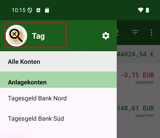 The search field takes the place of the «Accounts» heading